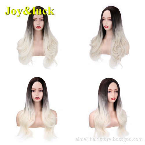 Wholesale Price Women Wig Daily Life Or Party Natural Long Curly Hairstyle Brown Ombre Linen Water Waver Ladies Synthetic Wigs